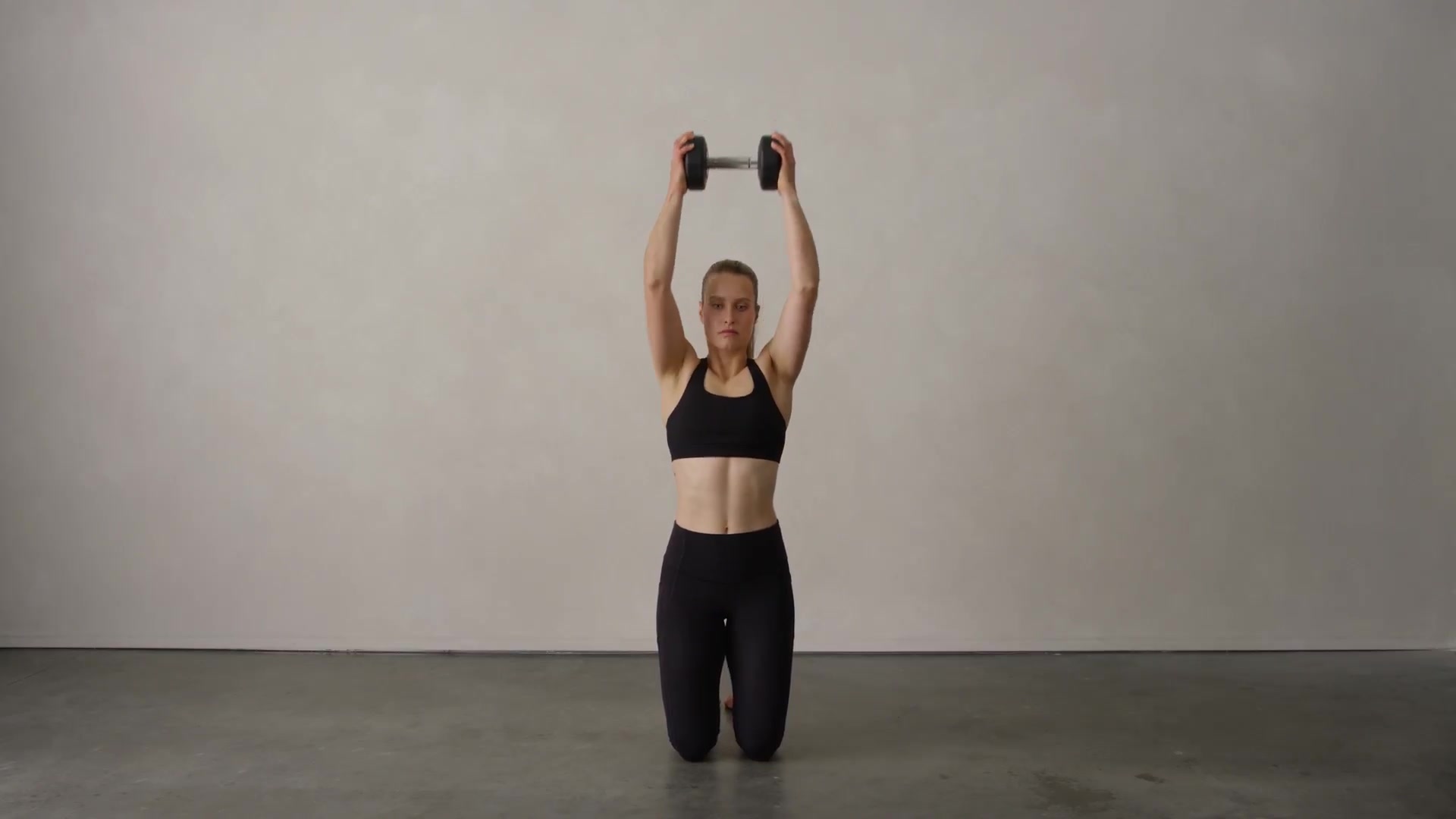 DB Tall Kneeling Crush Grip Curl to Press Video, Instructions